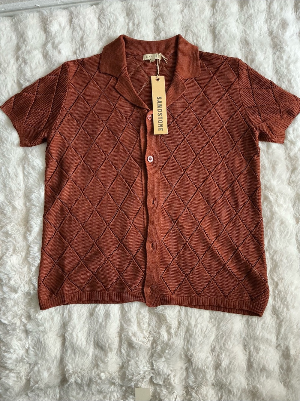 AND Men's Rust Open-Collar Short-Sleeve Button Shirt - Picture 6 of 9